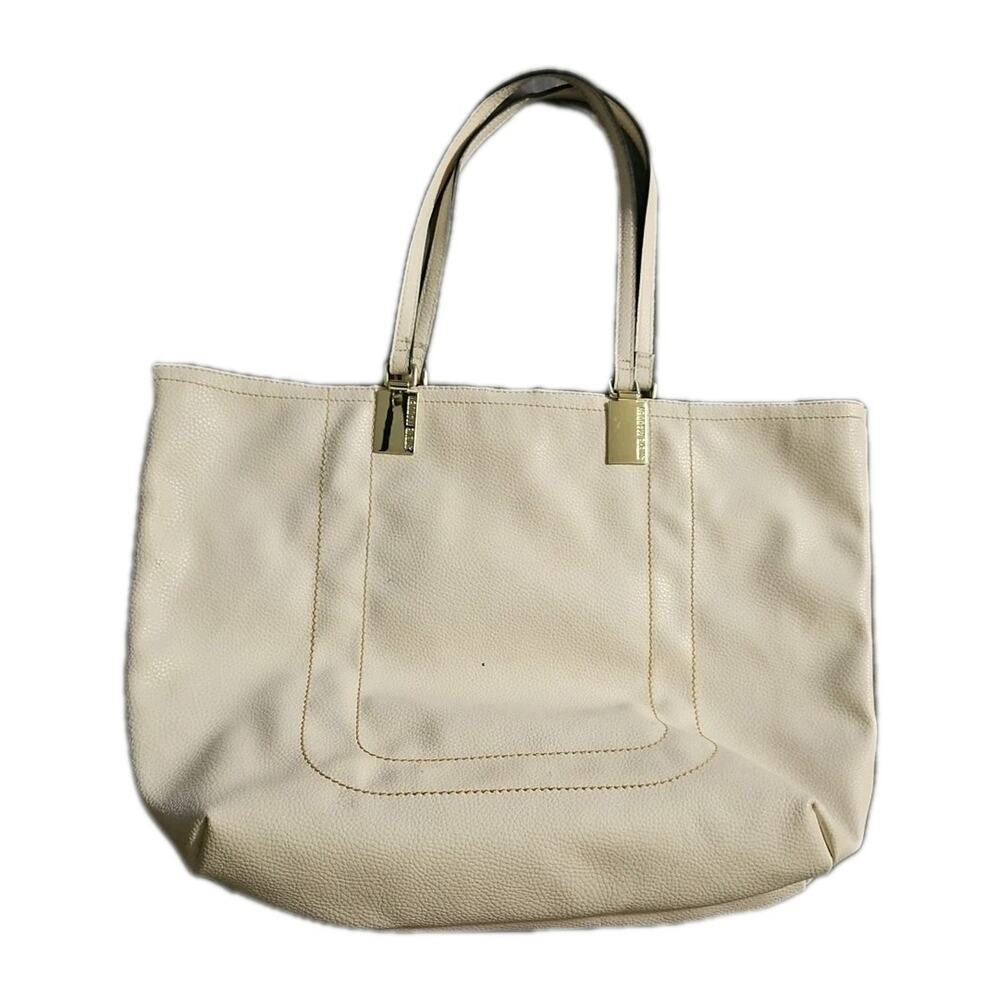 Steve Madden Cream Tote Bag Gold Strap Holders Large Shoulder Bag 19x15
